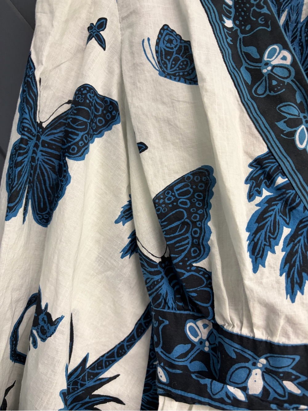 Banana Republic Cream Wrap Blouse with Blue Floral & Butterfly Print - Picture 4 of 9